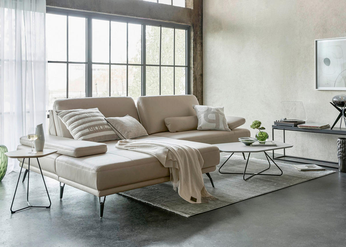 ECKSOFA  Echtleder Beige  - Beige/Schwarz, Konventionell, Leder/Metall (180/301cm) - Joop!