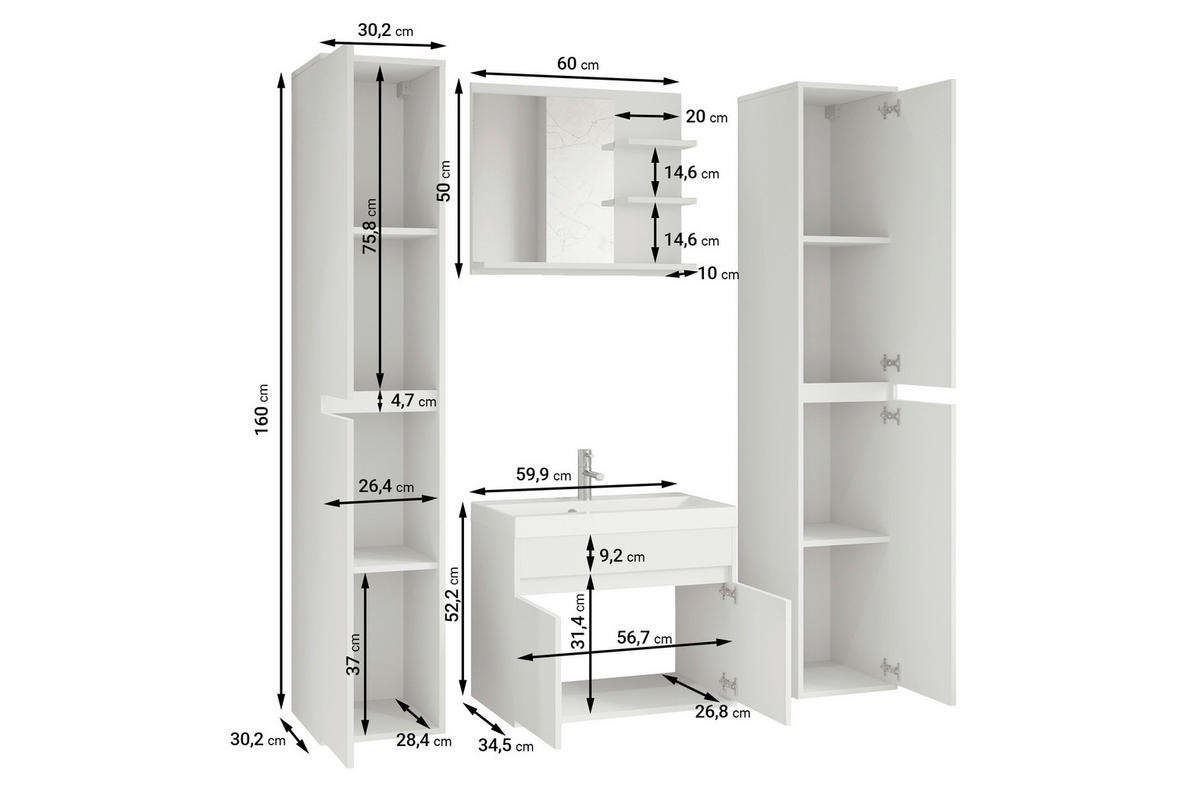 BADEZIMMER 5-teilig  in 120,4 cm  - Kastanienfarben/Weiss, Lifestyle, Keramik/Holzwerkstoff (120,4cm) - P & B