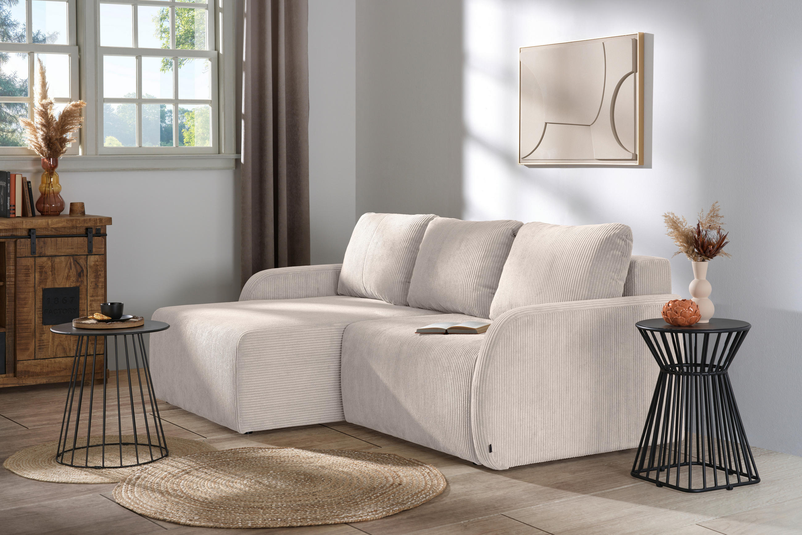 ECKSOFA Naturfarben Cord  - Schwarz/Naturfarben, KONVENTIONELL, Kunststoff/Textil (217/146cm) - Carryhome