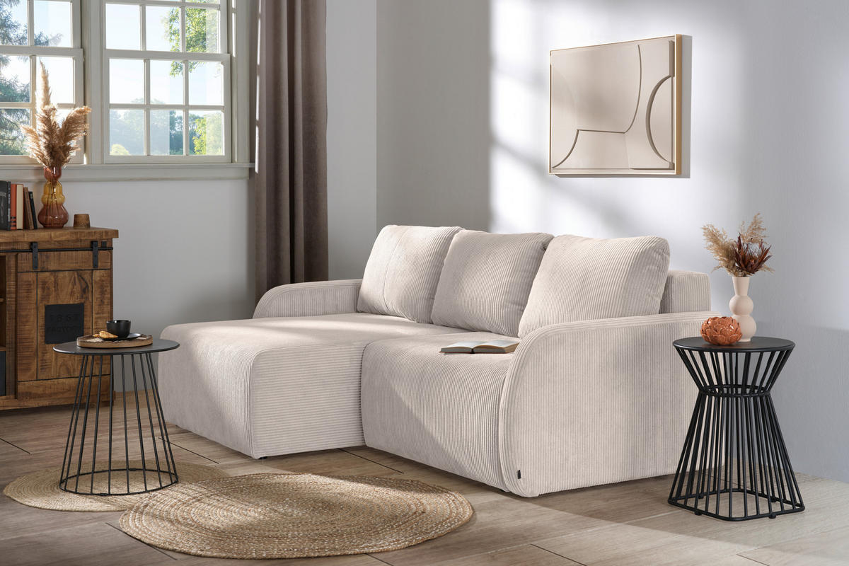 ECKSOFA in Cord Naturfarben  - Schwarz/Naturfarben, Konventionell, Kunststoff/Textil (217/146cm) - Carryhome