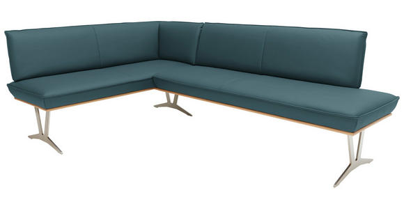 ECKBANK 162/257 cm  in Blau, Grün  - Blau/Edelstahlfarben, Design, Leder/Holz (162/257cm) - Ambiente