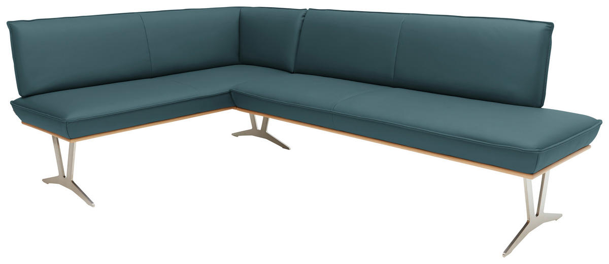 ECKBANK 152/237 cm  in Blau, Grün  - Blau/Edelstahlfarben, Design, Leder/Holz (152/237cm) - Ambiente