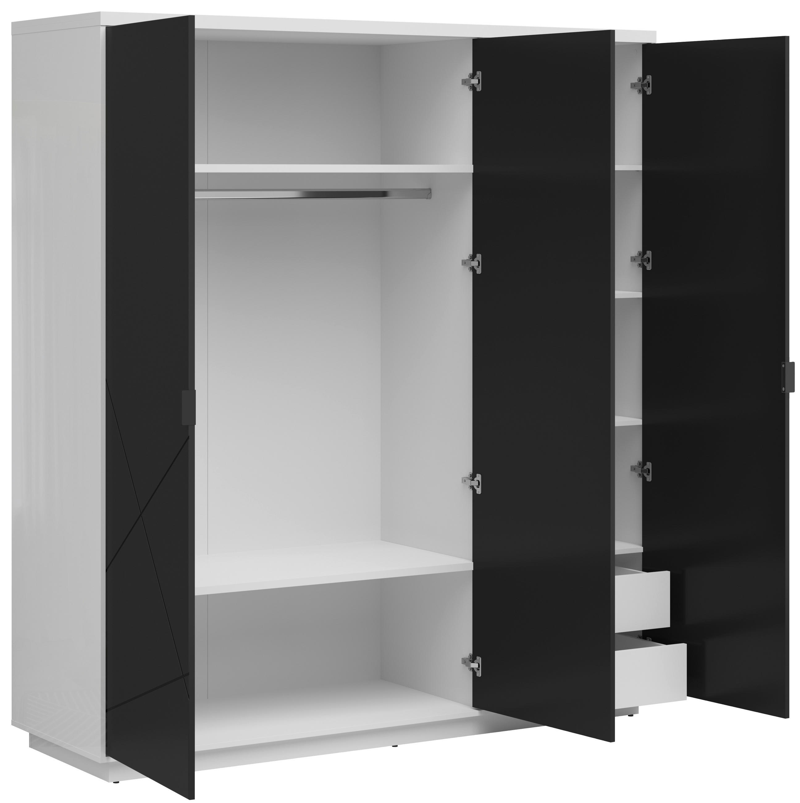DREHTÜRENSCHRANK  in Schwarz, Weiß Hochglanz  - Weiß Hochglanz/Schwarz, MODERN, Holzwerkstoff/Metall (180/200,5/56,5cm) - MID.YOU