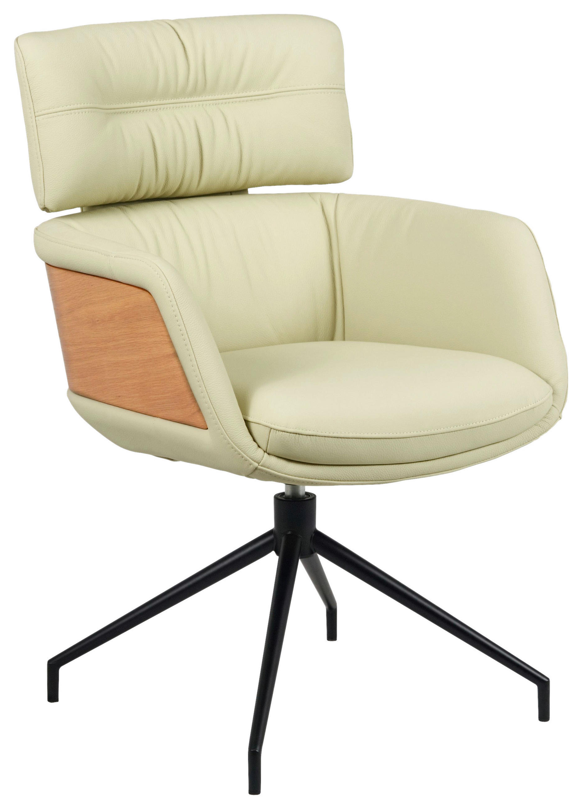 ARMLEHNSTUHL  Sitzfläche 360° drehbar, automatische Rückholfunktion  Echtleder  Schwarz, Eichefarben, Beige  - Eichefarben/Beige, Design, Leder/Holz (62/92/66cm) - Dieter Knoll