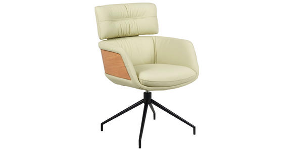 ARMLEHNSTUHL  Sitzfläche 360° drehbar, automatische Rückholfunktion  Echtleder  Schwarz, Eichefarben, Beige  - Eichefarben/Beige, Design, Leder/Holz (62/92/66cm) - Dieter Knoll