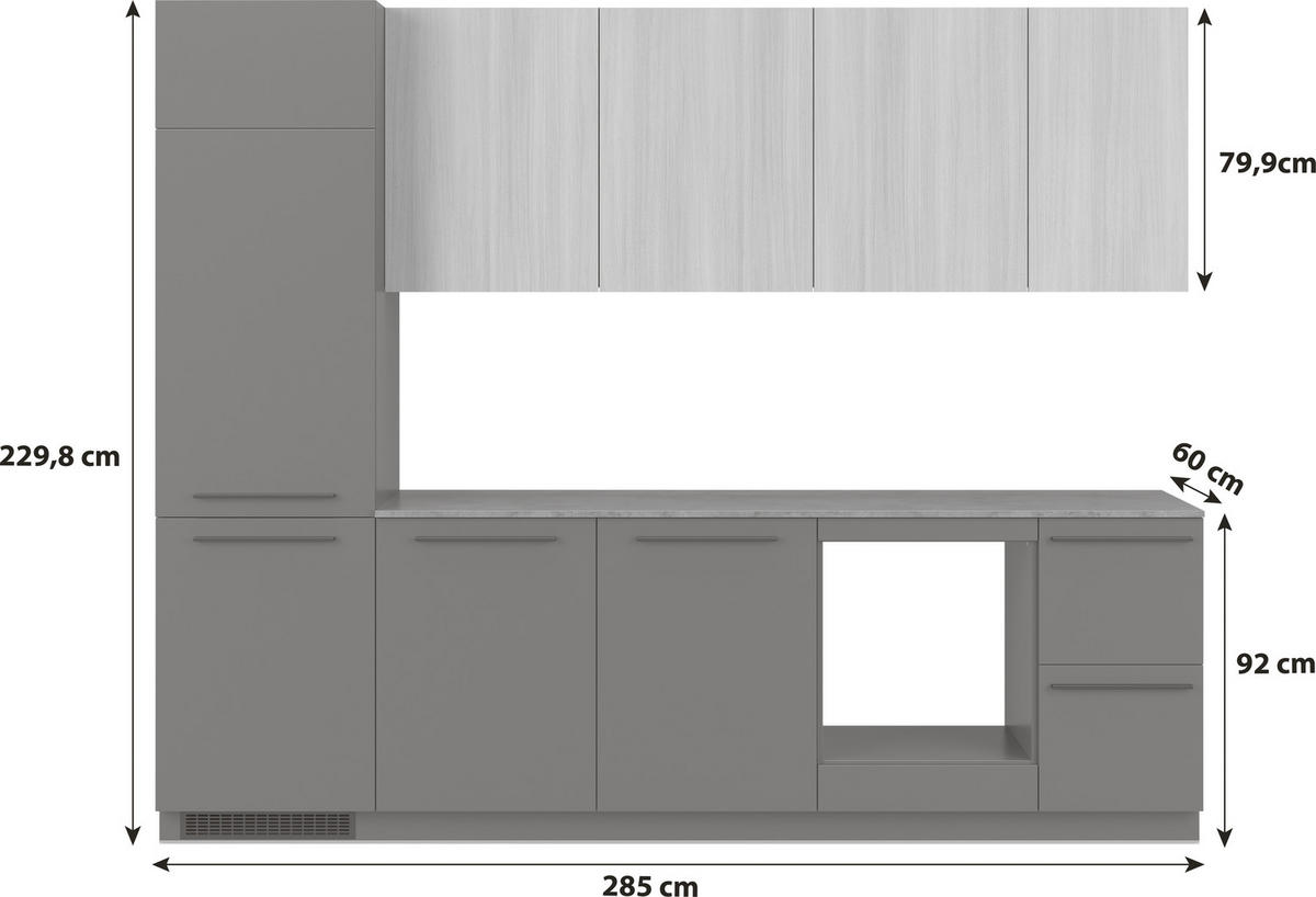 KÜCHENBLOCK   in Graphitfarben, Eichefarben  - Eichefarben/Schwarz, Basics, Holzwerkstoff/Kunststoff (285cm) - Visiona