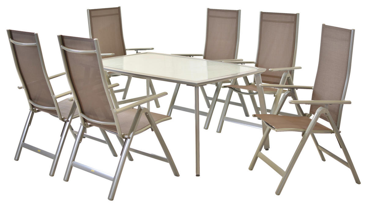 GARTENSET 7-teilig Aluminium 7-teilig  - Taupe/Silberfarben, MODERN, Textil/Metall - Gardenson