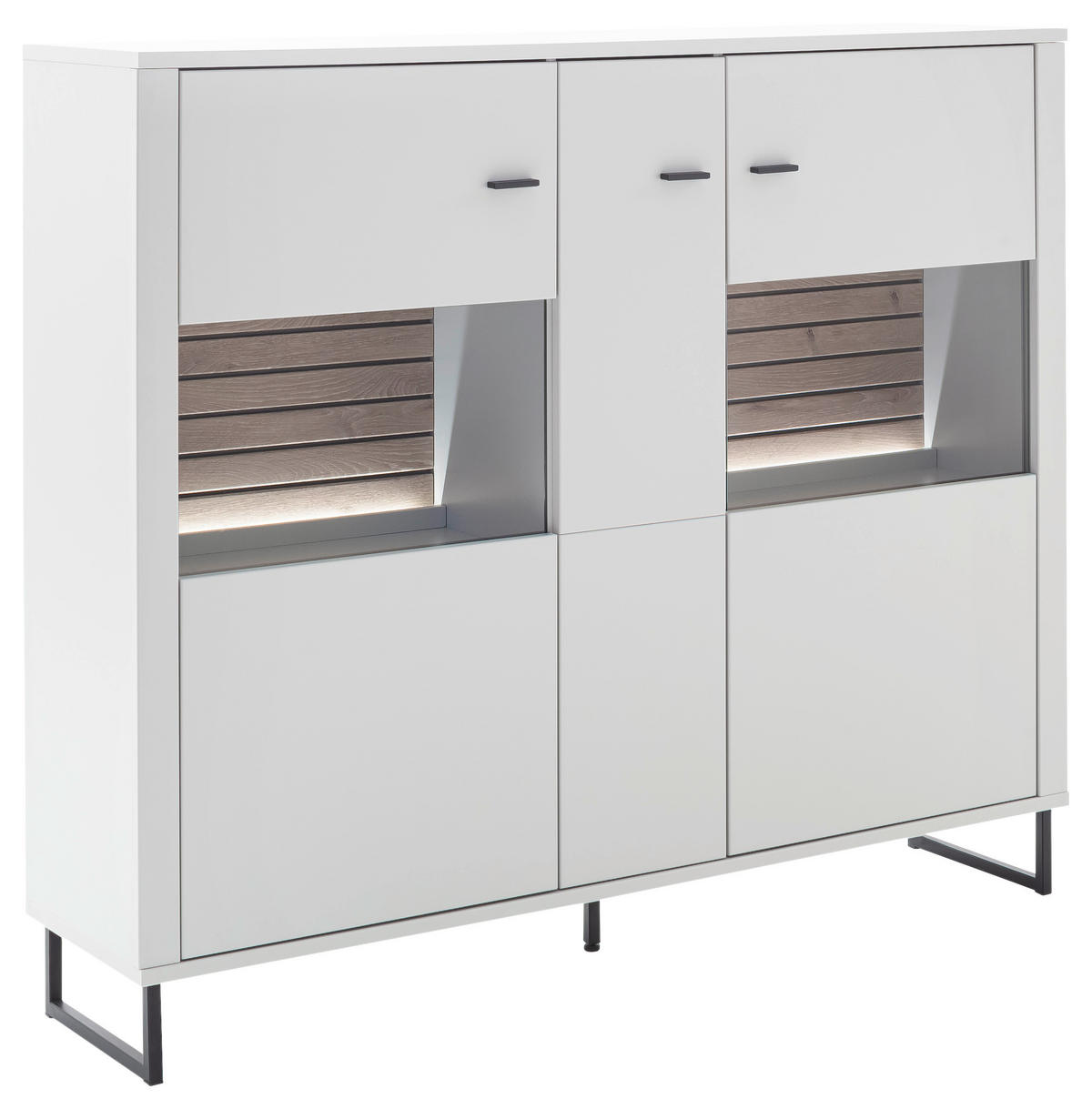 HIGHBOARD Weiss, Eichefarben  159/136/37 cm  - Weiss/Eichefarben, Design, Glas/Holzwerkstoff (159/136/37cm) - Stylife