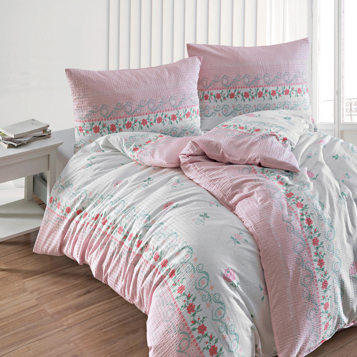 BETTWÄSCHE 4-teilig Seersucker 135/200 cm  - Rosa, Basics, Textil (135/200cm) - Florella