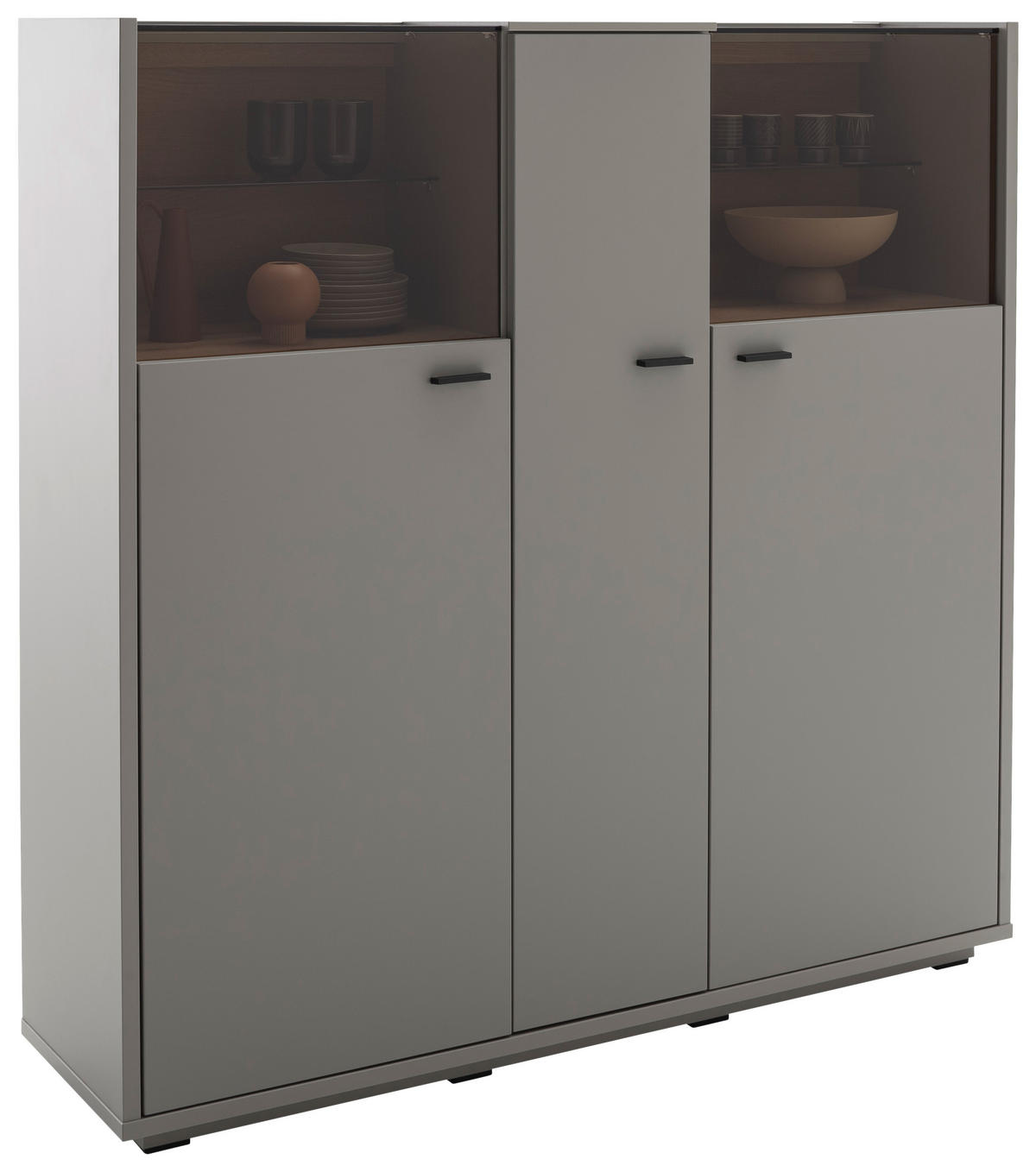 VISOKA KOMODA   135/136/37 cm   siva, boje hrasta  - siva/boje hrasta, Design, staklo/drvni materijal (135/136/37cm) - Stylife