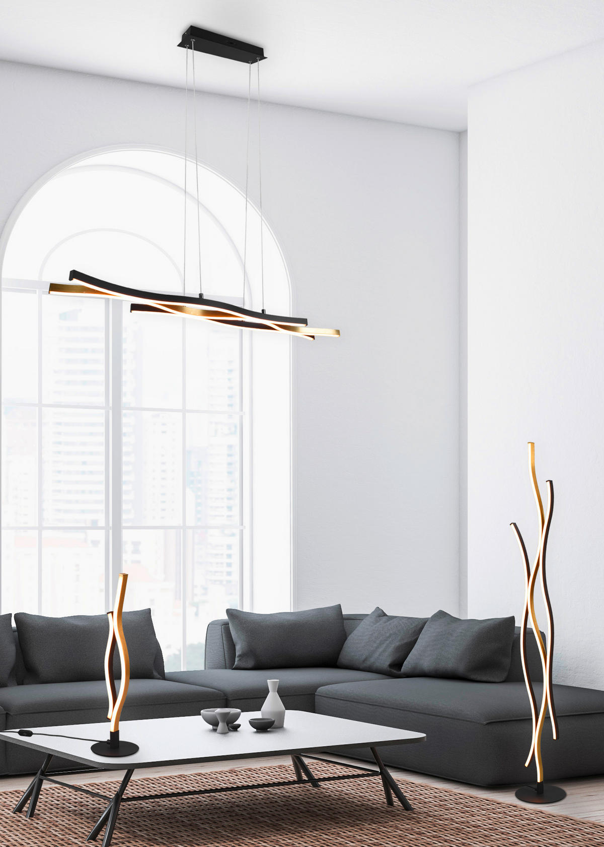 LED-HÄNGELEUCHTE Balze 107,5/15,5/150 cm   - Messingfarben/Schwarz, Design, Metall (107,5/15,5/150cm) - Trio Leuchten