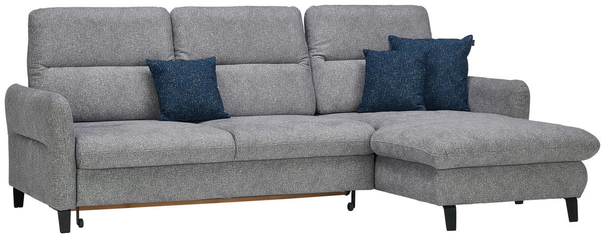 ECKSOFA Hellgrau Plüsch  - Hellgrau/Schwarz, KONVENTIONELL, Textil/Metall (254/190cm) - Livetastic