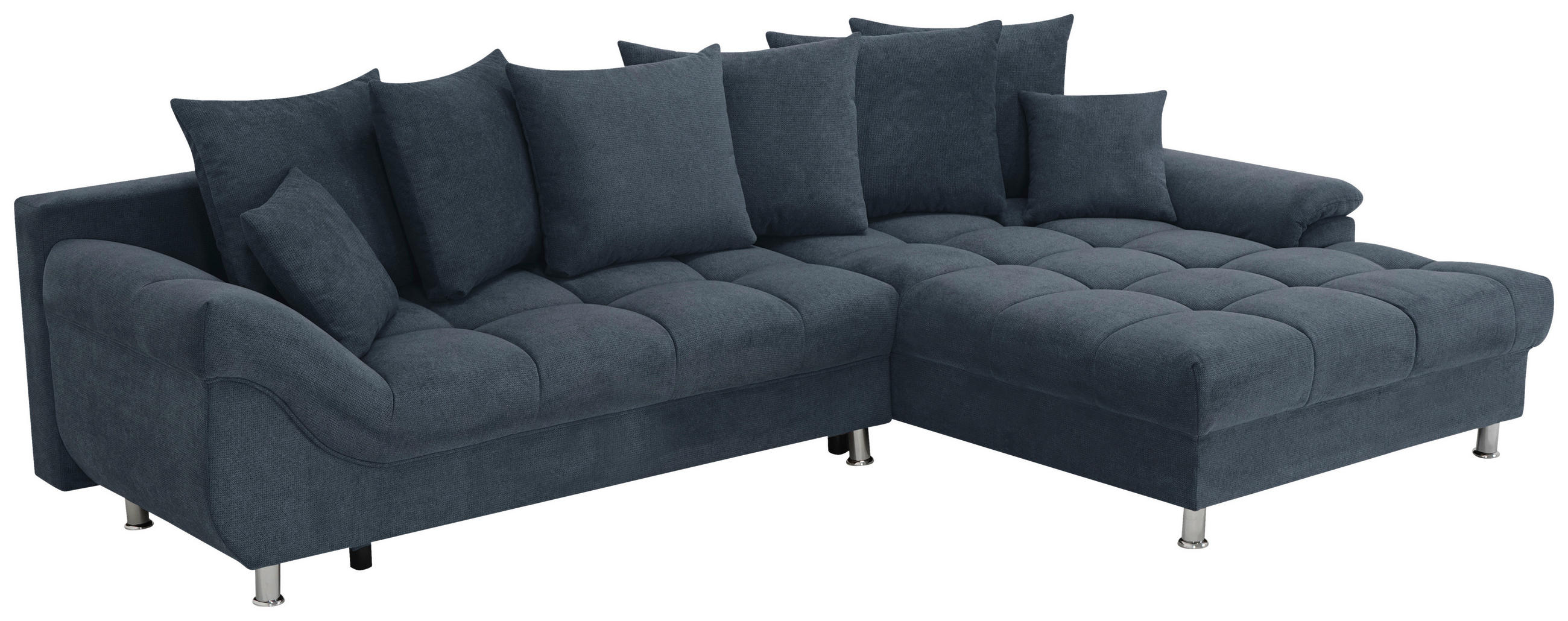 ECKSOFA Blau Flachgewebe, Mikrofaser  - Blau/Chromfarben, Design, Kunststoff/Textil (312/198cm) - Livetastic