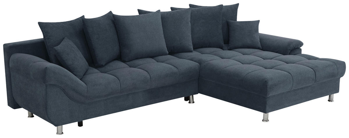 ECKSOFA in Flachgewebe, Mikrofaser Blau  - Blau/Chromfarben, Design, Kunststoff/Textil (312/198cm) - Livetastic