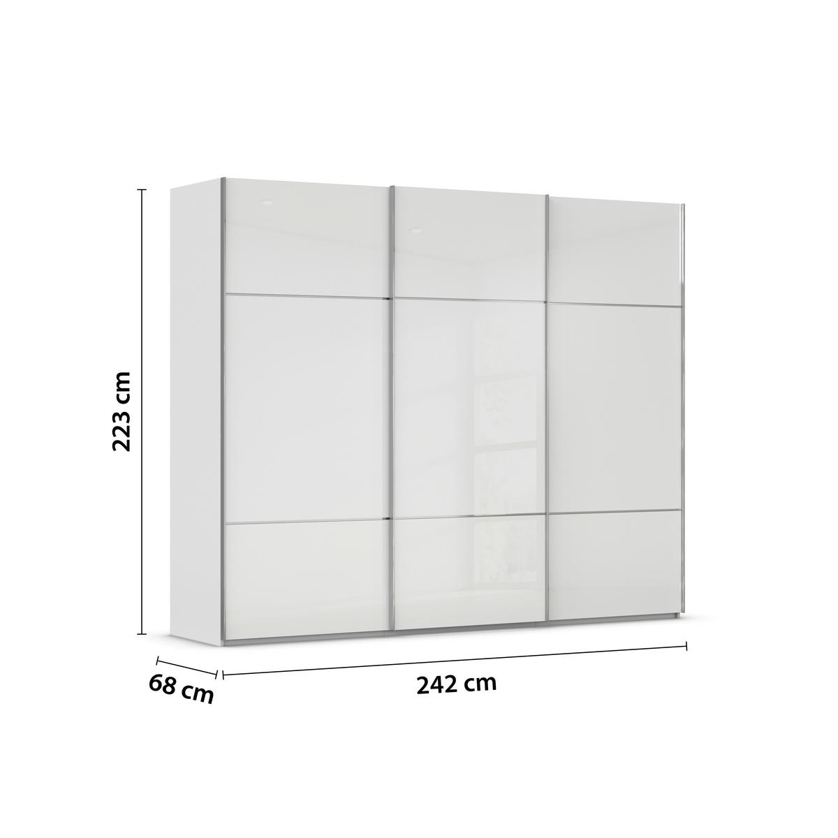 SCHWEBETÜRENSCHRANK 242/223/68 cm 3-türig Grau, Weiß  - Chromfarben/Weiß, KONVENTIONELL, Glas/Holzwerkstoff (242/223/68cm) - Novel