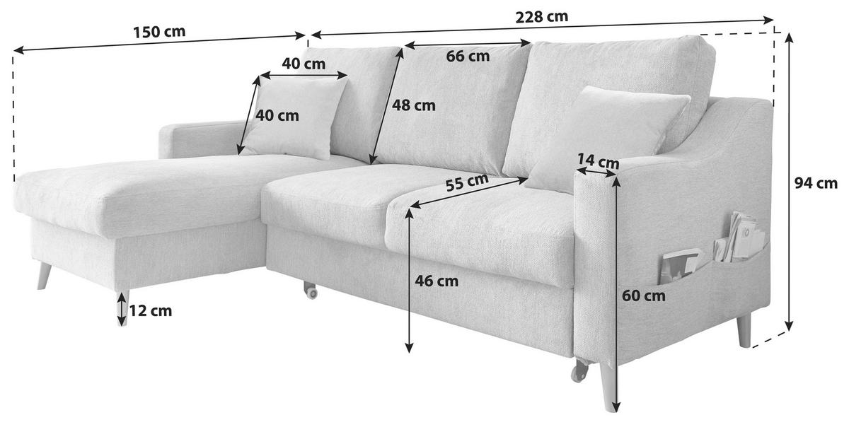 ECKSOFA in Struktur Braun  150/228 cm  - Naturfarben/Braun, KONVENTIONELL, Holz/Textil (150/228cm) - P & B