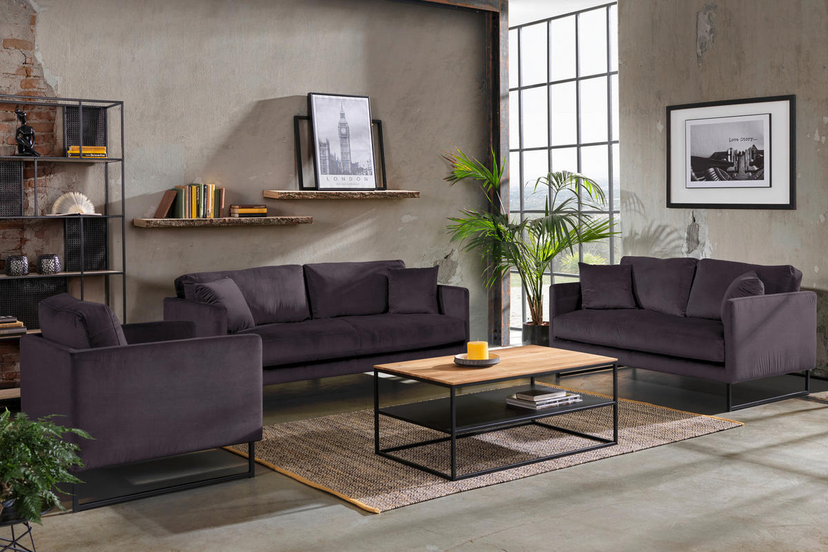 2-SITZER-SOFA in Samt Anthrazit  - Anthrazit/Schwarz, Design, Textil/Metall (150/78/84cm) - Carryhome