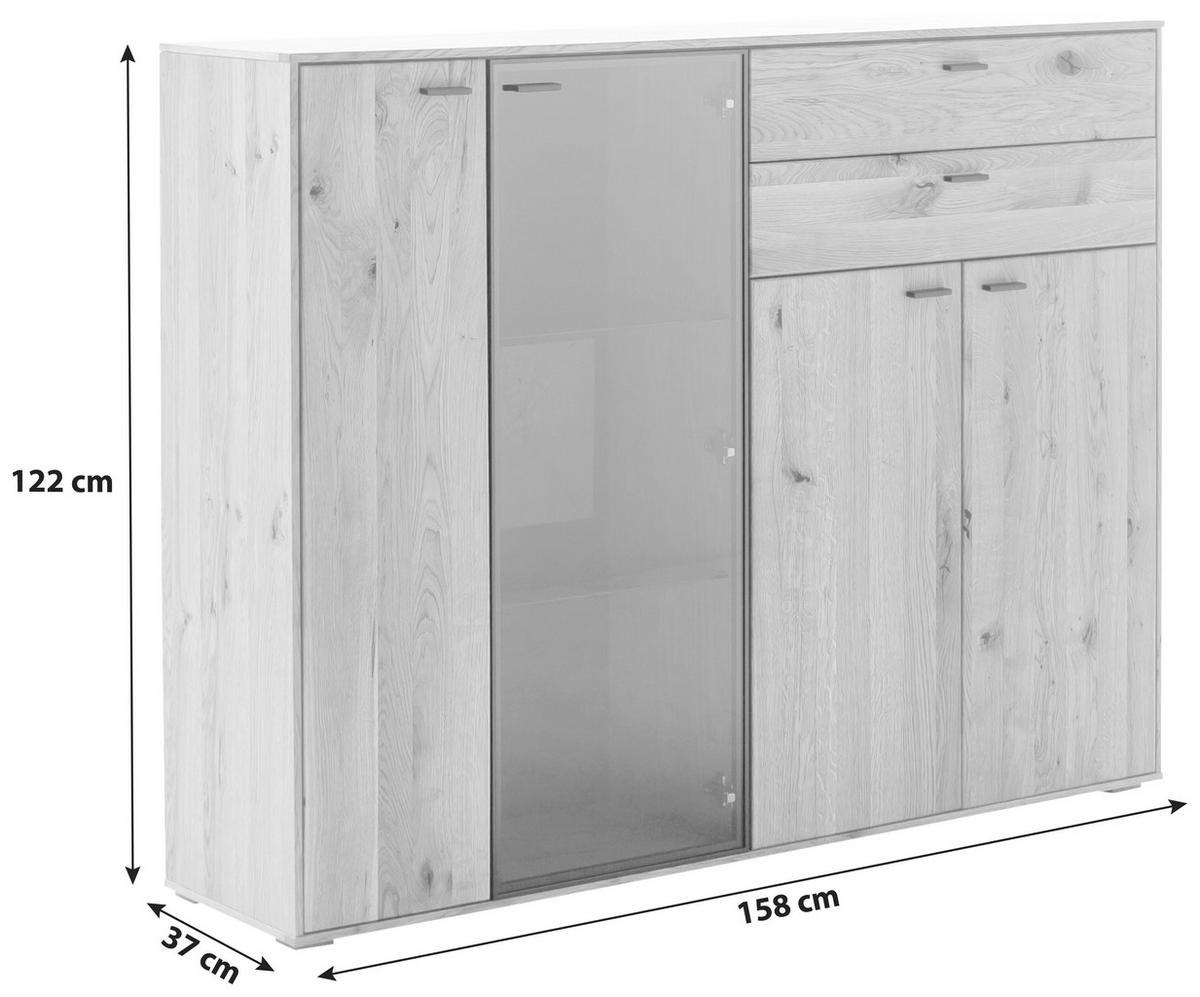 HIGHBOARD Nairobi  in 158/122/37 cm  - Wildeiche/Anthrazit, Design, Glas/Holz (158/122/37cm) - MID.YOU