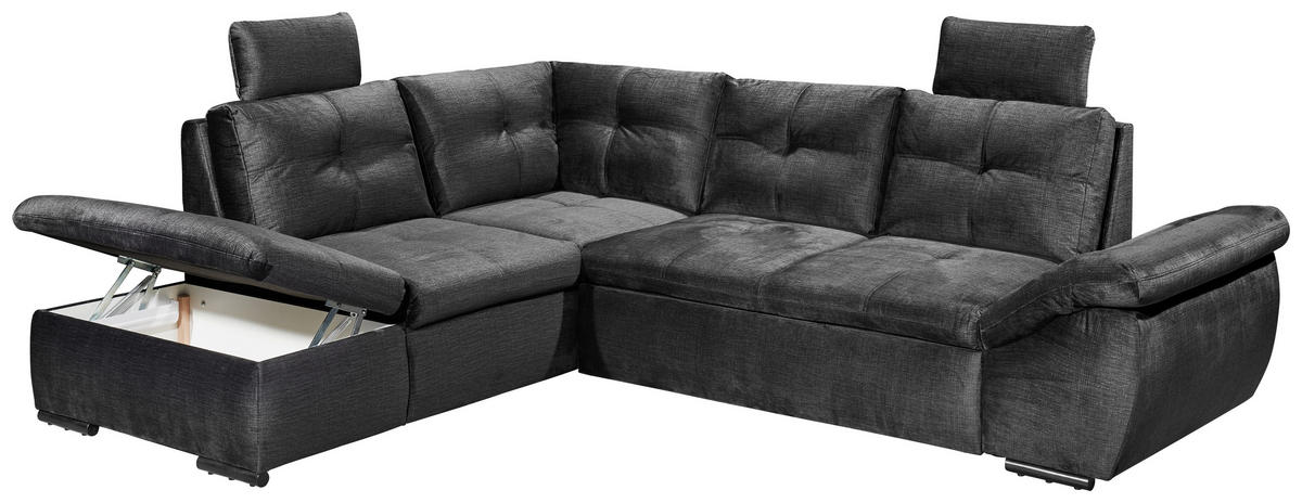 ECKSOFA in Mikrovelours Schwarz  - Schwarz, Konventionell, Kunststoff/Textil (217/265cm) - Carryhome