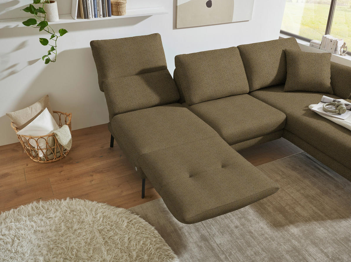 ECKSOFA  in Flachgewebe Khaki  255-365/175-224 cm  - Khaki/Schwarz, Design, Textil/Metall (255-365/175-224cm) - Dieter Knoll