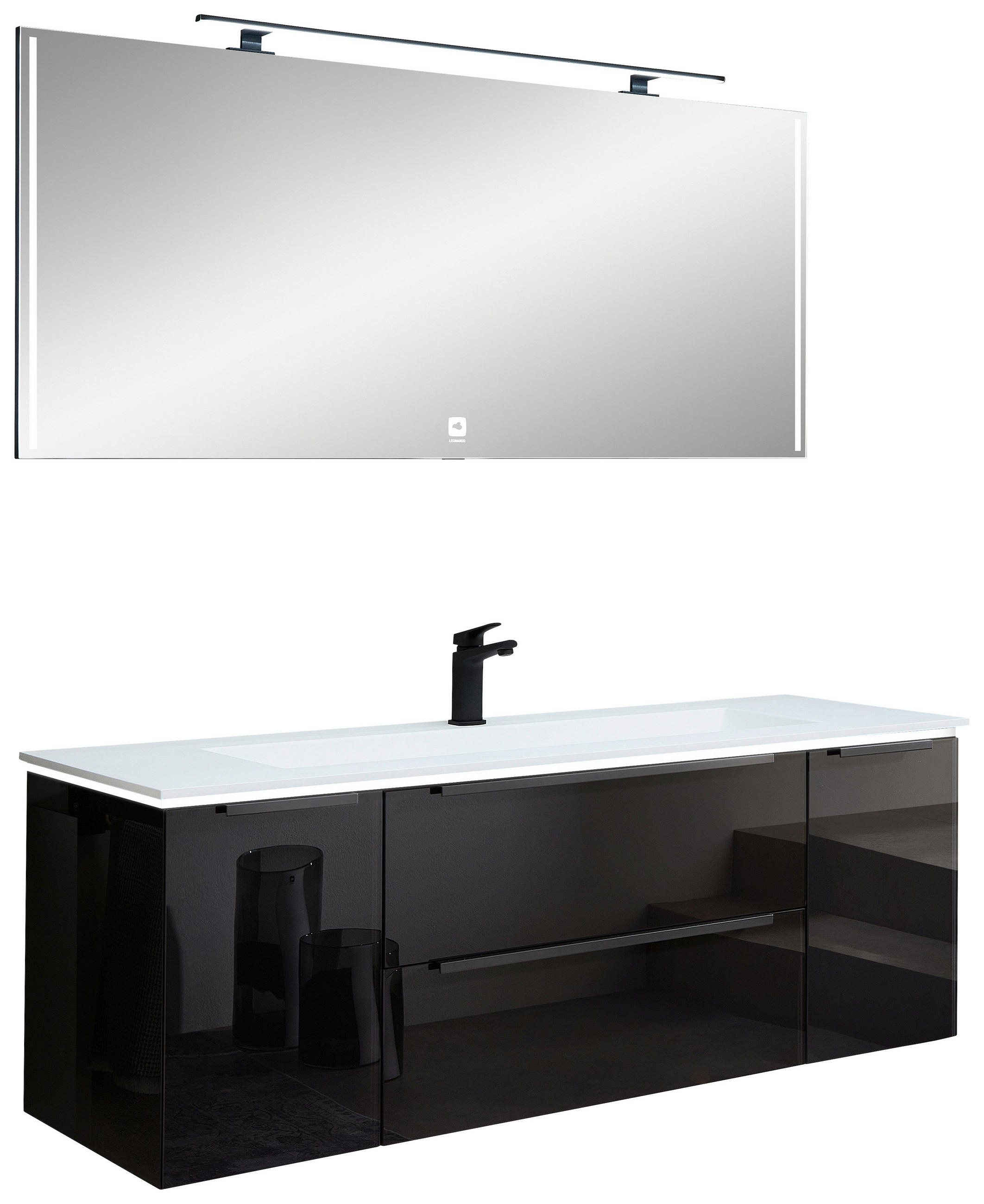 BADEZIMMER 4-teilig  in 132 cm  - Schwarz/Weiß, Design, Glas/Holzwerkstoff (132cm) - Leonardo Living