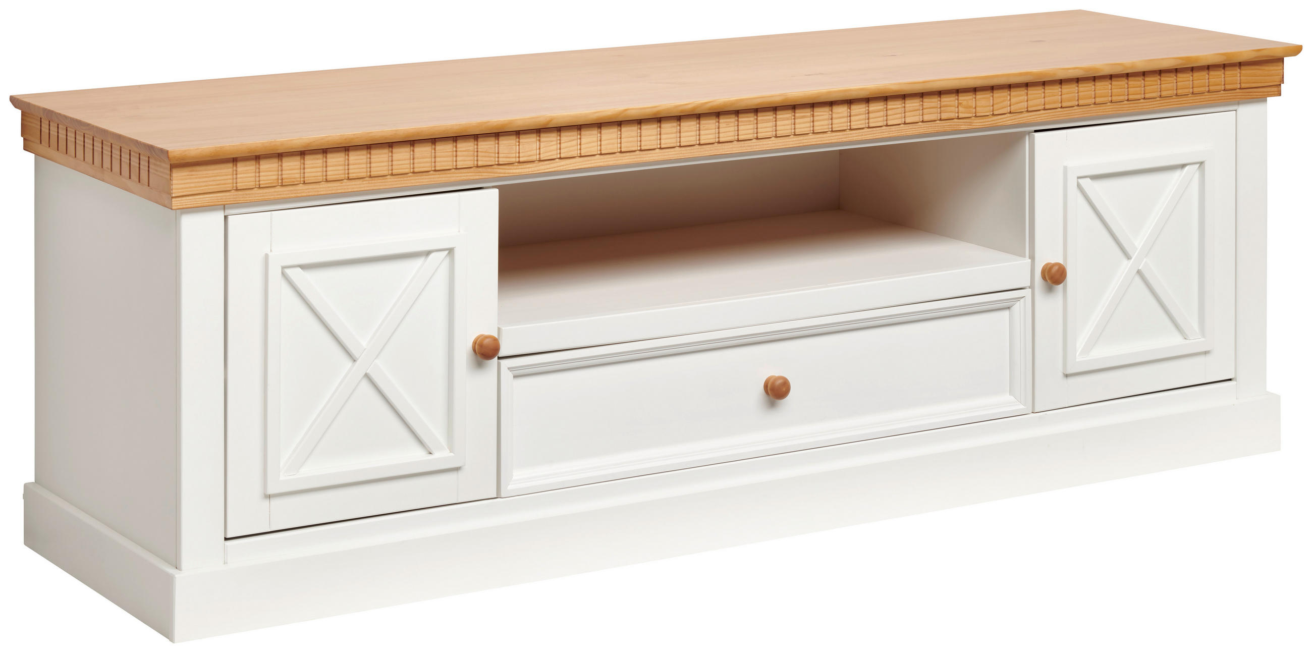 LOWBOARD  in 191/64/55 cm  - Weiß/Naturfarben, ROMANTIK / LANDHAUS, Holz (191/64/55cm) - MID.YOU