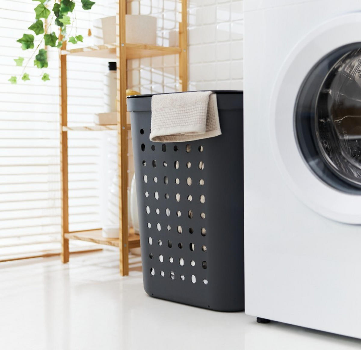 WÄSCHESAMMLER - Anthrazit/Weiß, KONVENTIONELL, Kunststoff (35,5/53,3/43,2cm) - Rotho