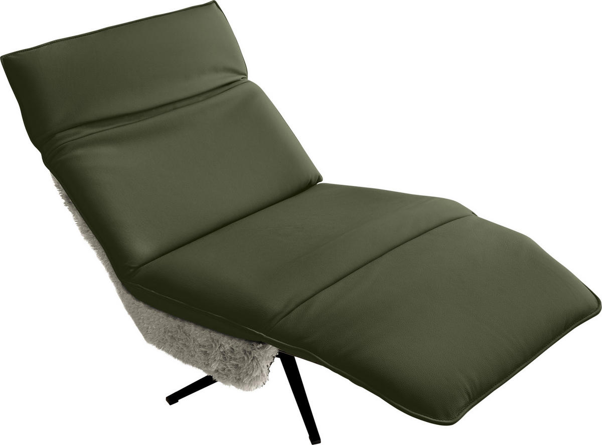 SESSEL in Hochflor Echtleder Grün, Greige  - Greige/Schwarz, Design, Leder/Textil (84/65/91cm) - Koinor