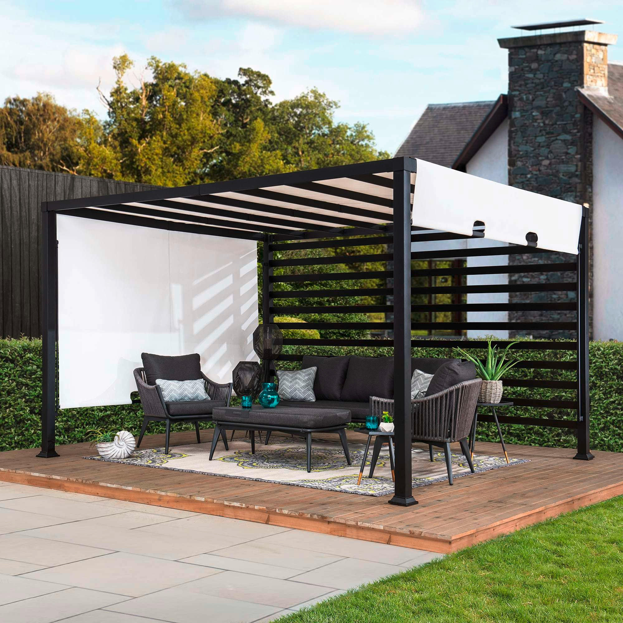 PAVILLON 372/221/304 cm Stahl  - Schwarz/Weiß, MODERN, Textil/Metall (372/221/304cm) - Modante