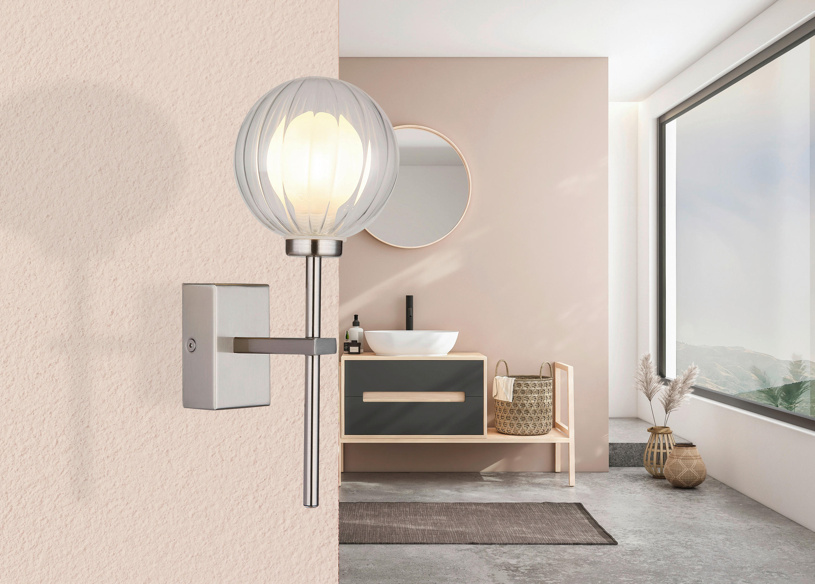 BADEZIMMER-WANDLEUCHTE - Klar, Konventionell, Glas/Metall (10/14,1cm) - Globo