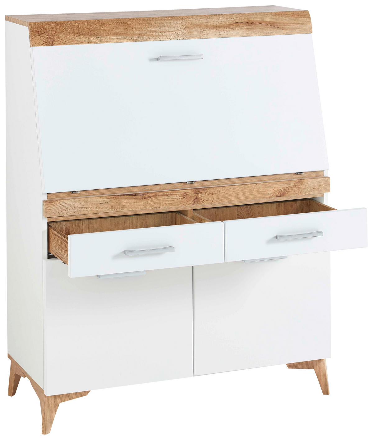 SEKRETÄR  Kabeldurchlass, Stauraum  - Eichefarben/Alufarben, Trend, Holzwerkstoff/Kunststoff (98/124/39,6cm) - Carryhome