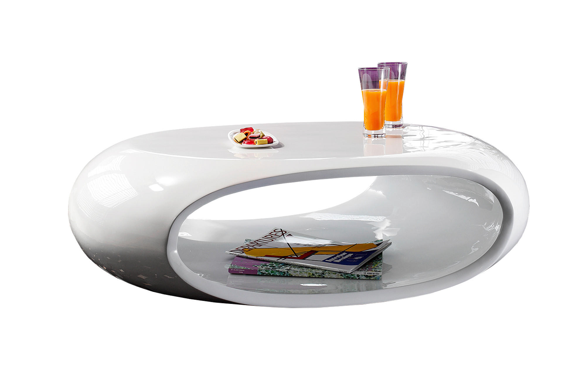 COUCHTISCH 100/70/32 cm oval Weiß Hochglanz  - Weiß Hochglanz, Design, Kunststoff (100/70/32cm) - Livetastic