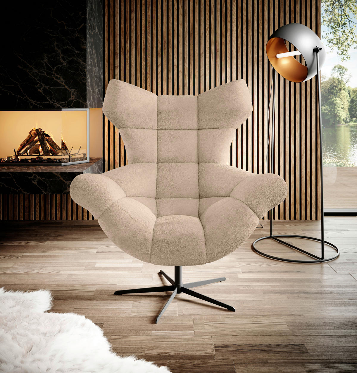 OHRENSESSEL in Chenille Taupe  - Taupe/Schwarz, Design, Textil/Metall (103/119/84cm) - Esposa