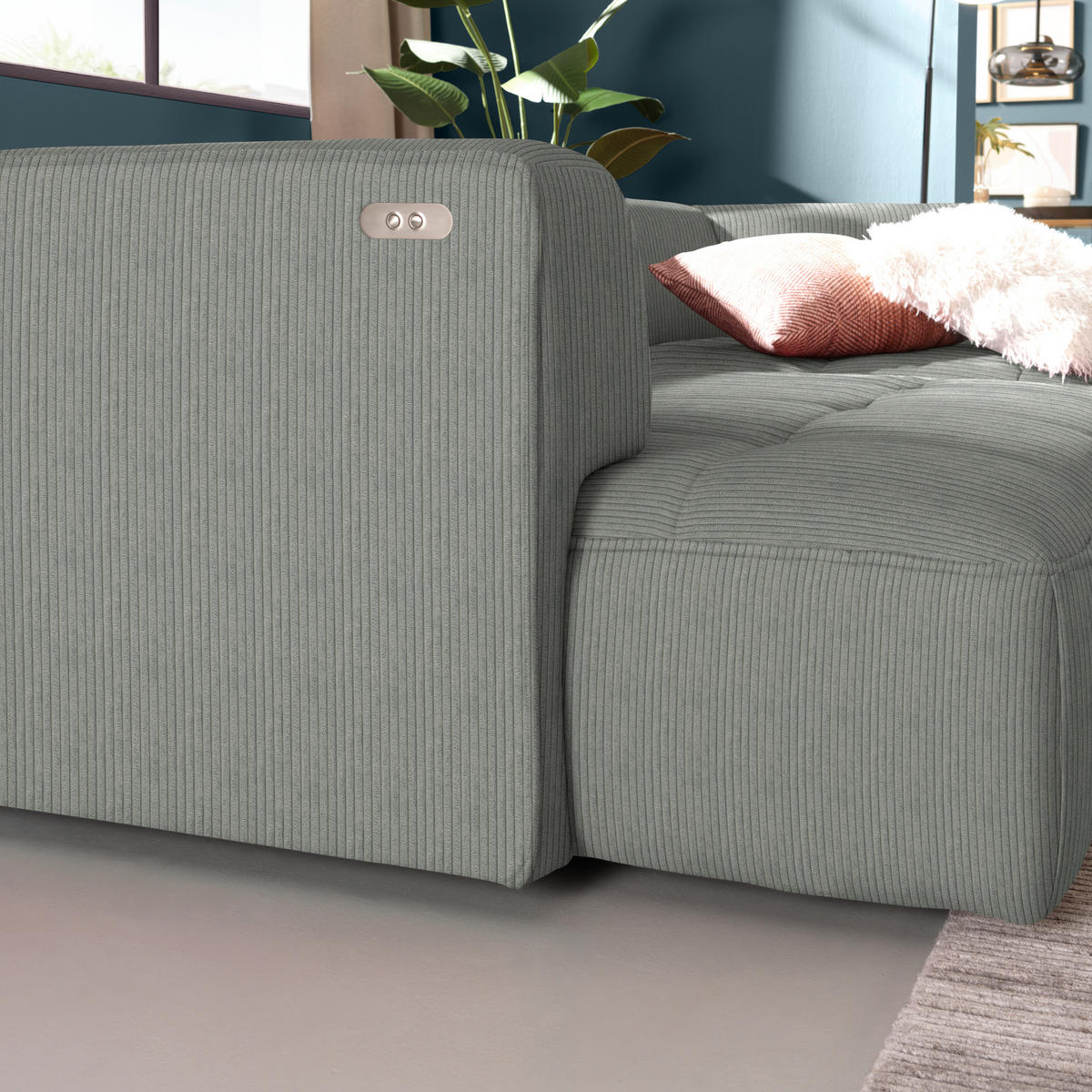 ECKSOFA Feincord Grau  - Schwarz/Grau, Design, Kunststoff/Textil (288/188cm) - Welnova