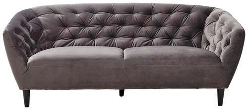 CHESTERFIELD-SOFA Dunkelgrau Samt  - Dunkelgrau/Schwarz, Trend, Holz/Textil (191/78/84cm) - Ambia Home