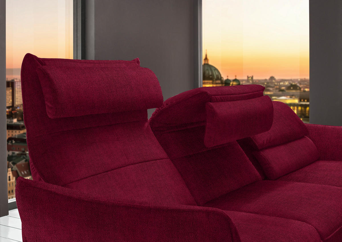 ECKSOFA in Velours Rot  - Rot/Schwarz, Design, Textil/Metall (283/153cm) - Valdera