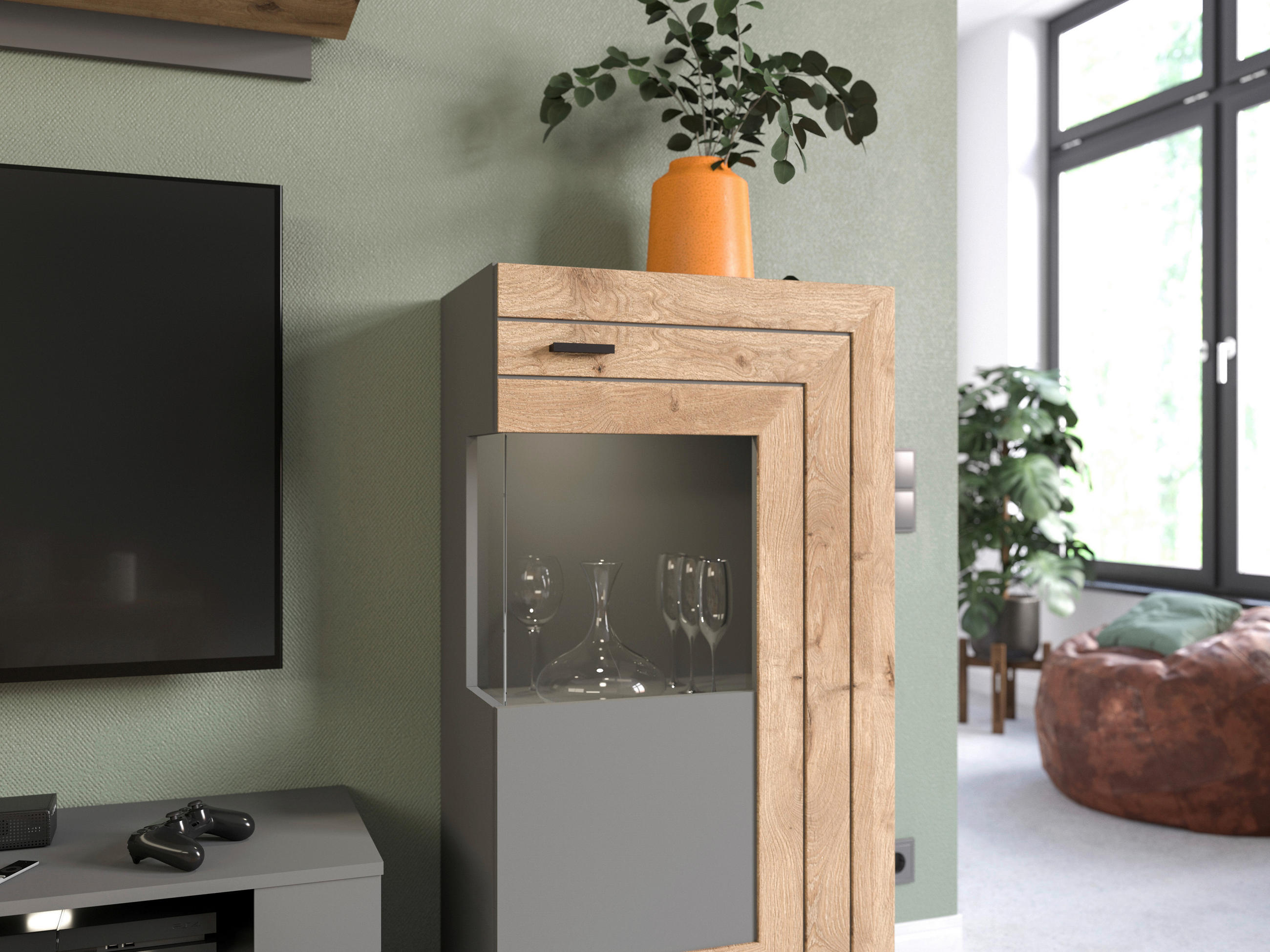 DREHTÜRENSCHRANK 117/60/37 cm 1-türig - KONVENTIONELL, Glas/Holzwerkstoff (117/60/37cm) - MID.YOU