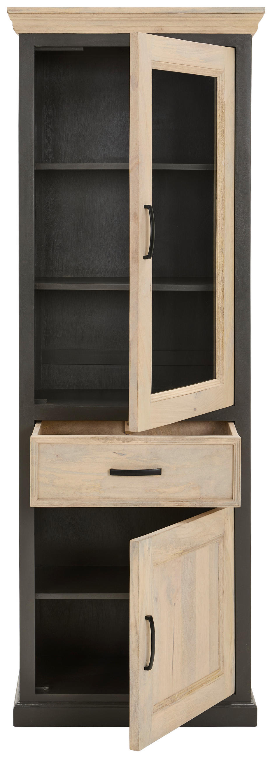 VITRINE in massiv Mangoholz Grau, Naturfarben  - Schwarz/Naturfarben, Natur, Glas/Holz (67/190/40cm) - Livetastic