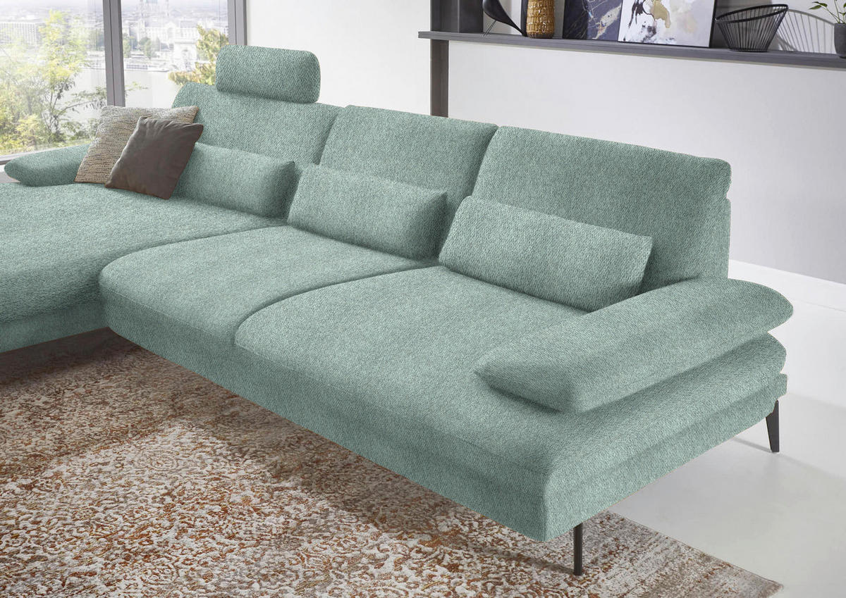 ECKSOFA in Chenille Mintgrün  - Schwarz/Mintgrün, Design, Textil/Metall (180/310cm) - Dieter Knoll