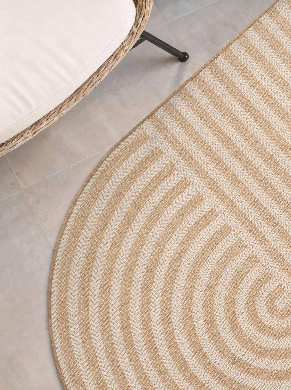 FLACHWEBETEPPICH 160/230 cm Haringey Weiß, Sandfarben oval  - Sandfarben/Weiß, Basics, Kunststoff (160/230cm) - Ted Baker