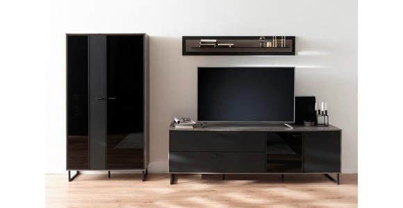 WOHNWAND in Schwarz, Eichefarben 321/185/50 cm - Eichefarben/Anthrazit, Design, Glas/Holz (321/185/50cm) - Novel