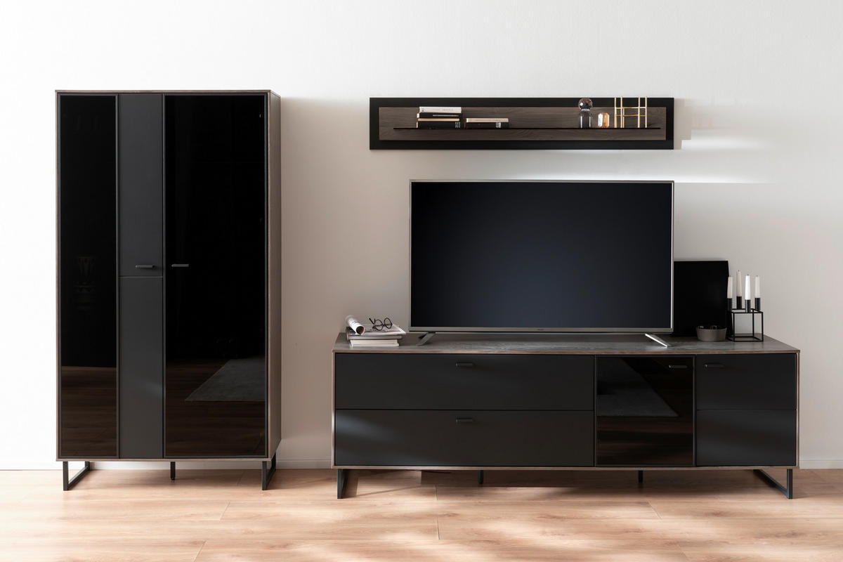 WOHNWAND  in Schwarz, Eichefarben  321/185/50 cm  - Eichefarben/Anthrazit, Design, Glas/Holz (321/185/50cm) - MID.YOU