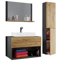 BADEZIMMER 4-teilig  in 113/64,2/51,4 cm  - Honigeiche/Anthrazit, MODERN, Keramik/Holzwerkstoff (113/64,2/51,4cm) - MID.YOU