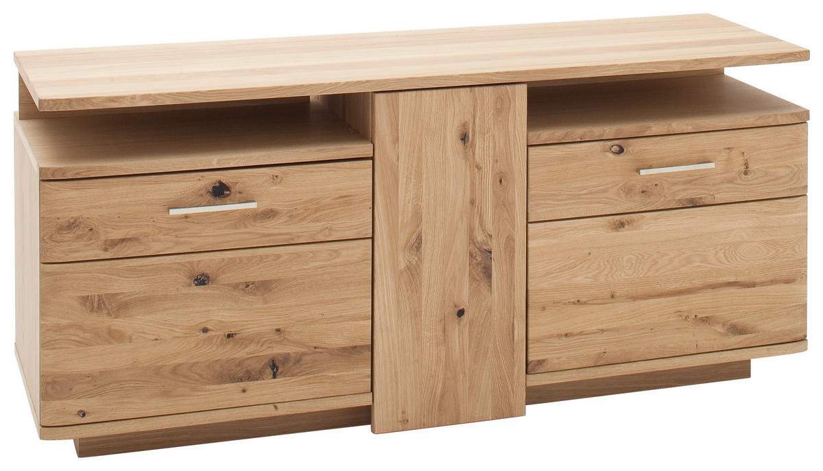 MEDIABÄNK i faner, delar i massivt trä kvistek ekfärgad  - nickelfärgad/svart, Design, metall/trämaterial (155/72/50cm) - Livetastic