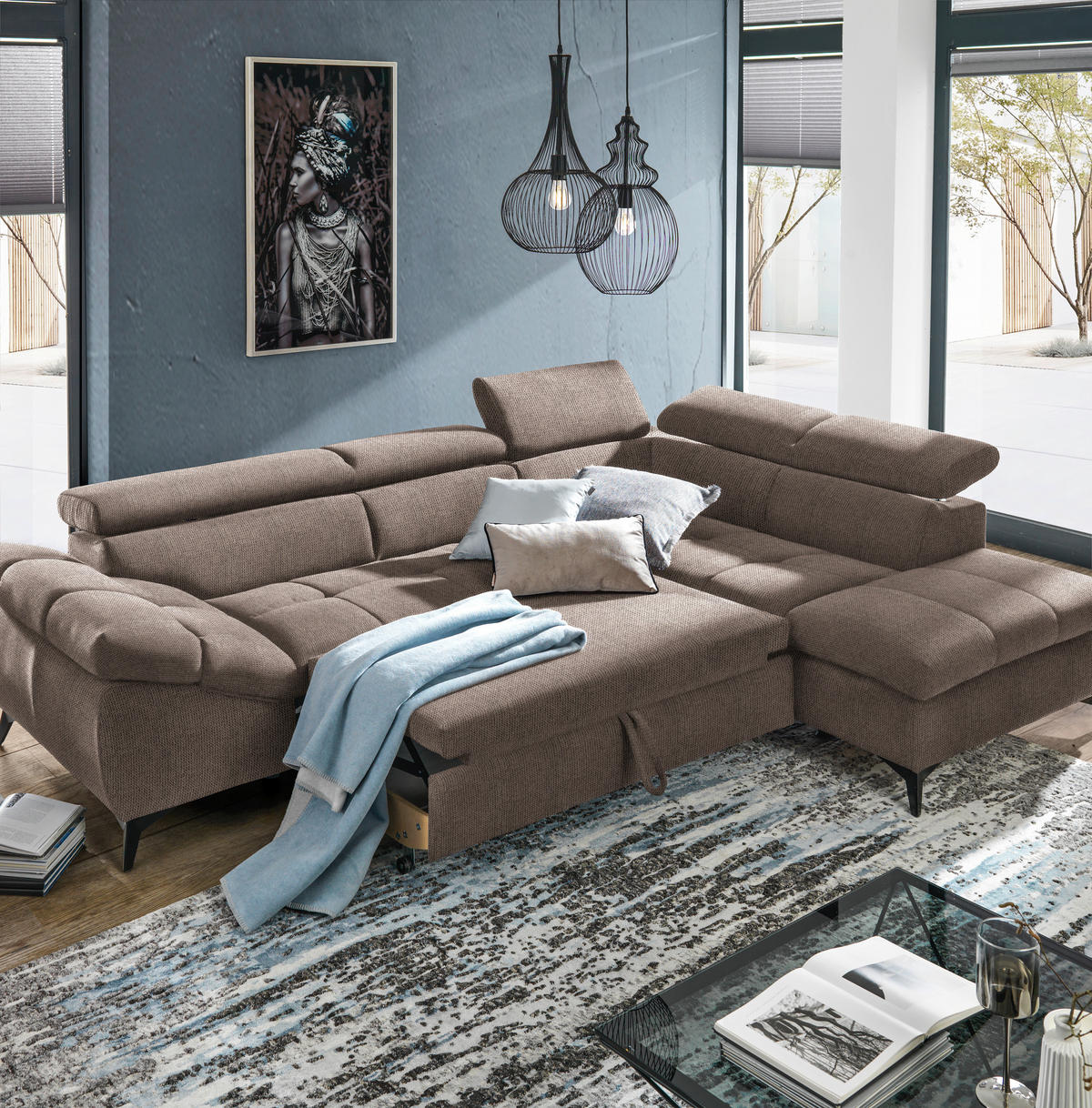 ECKSOFA in Mikrofaser Taupe  - Taupe/Schwarz, Design, Kunststoff/Textil (210/279cm) - Stylife