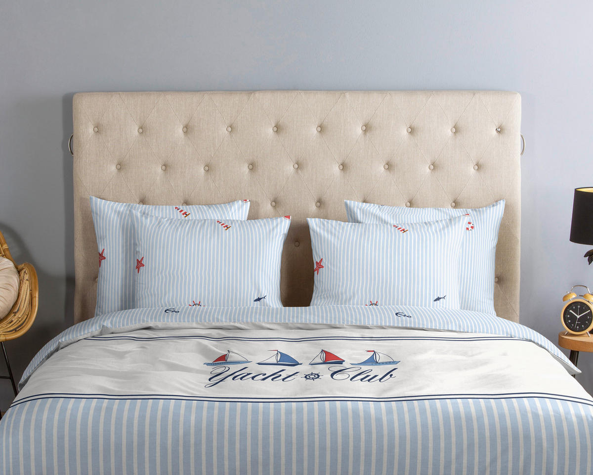 WENDEBETTWÄSCHE Good Morning Renforcé 140/200 cm  - Blau/Weiß, Basics, Textil (140/200cm)