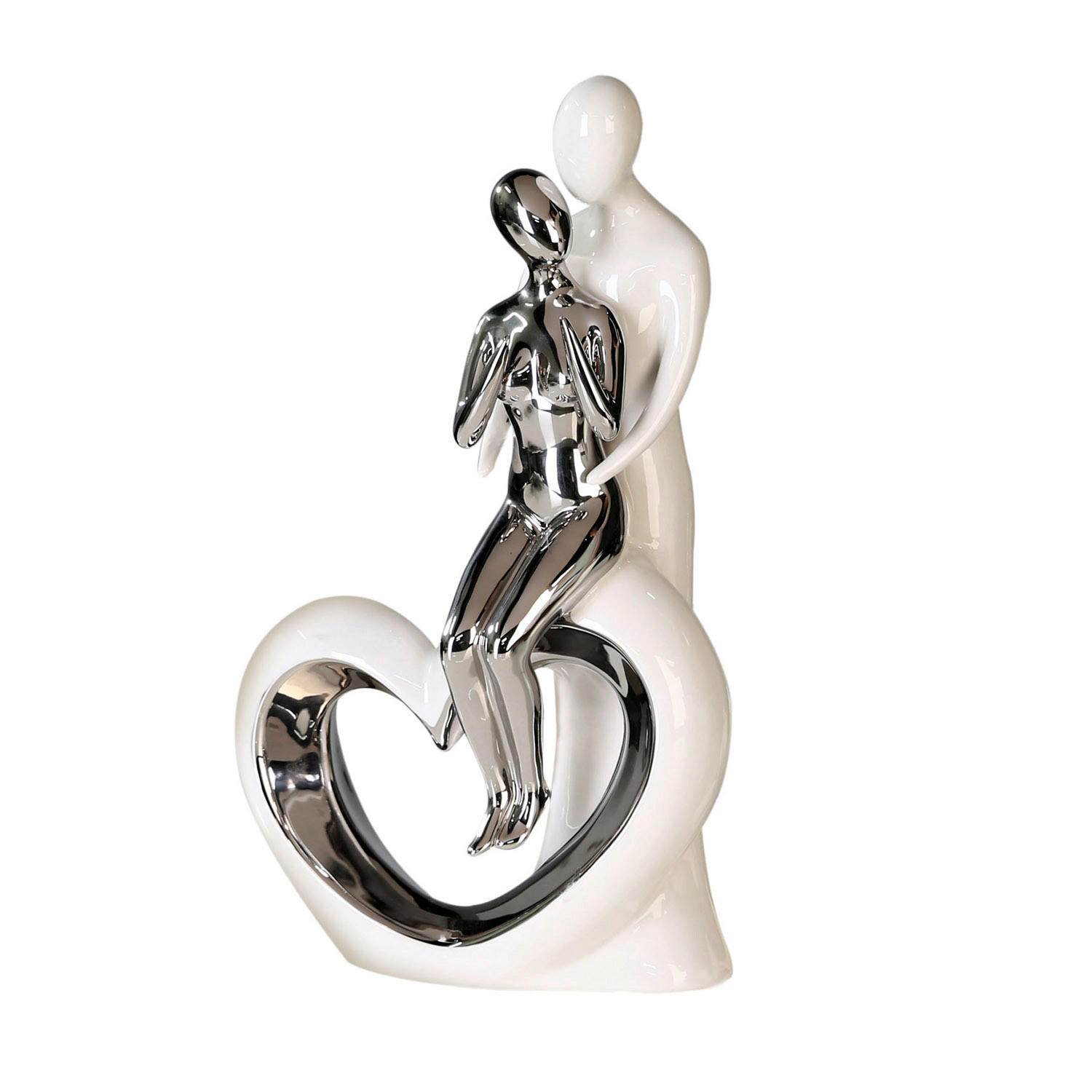 XXXLutz Skulptur Romanze Silber, Weiß 19.5x33.5x10 cm