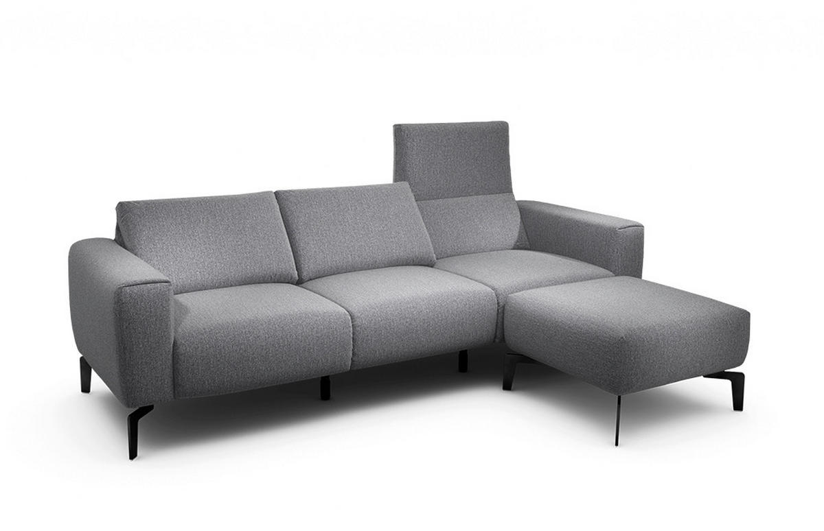 Dreisitzer inkl. Hocker Cosy in Chenille Anthrazit  - Anthrazit/Schwarz, Design, Textil/Metall (250/86/86-94cm) - SENSOO