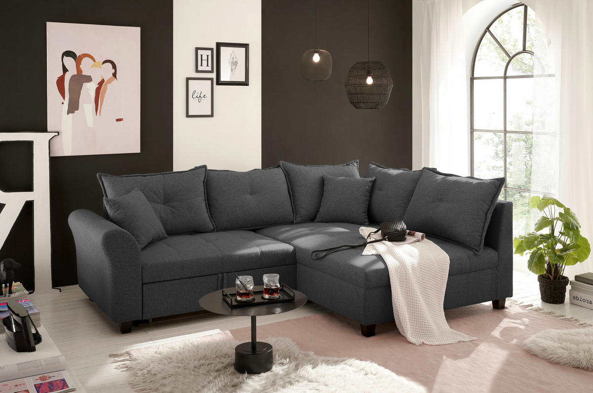 ECKSOFA Anthrazit Webstoff  - Anthrazit/Schwarz, MODERN, Kunststoff/Textil (252/175cm) - Livetastic