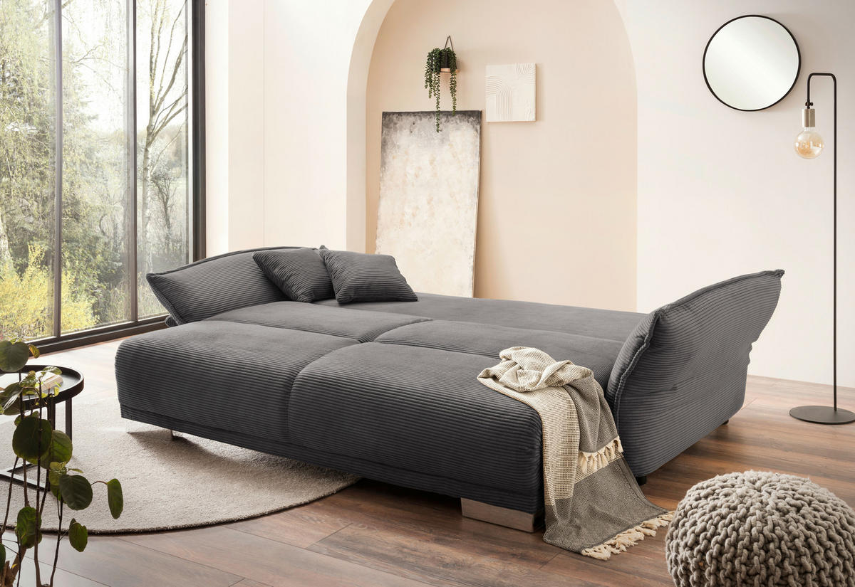 BIGSOFA in Cord Grau  - Chromfarben/Grau, MODERN, Kunststoff/Textil (242/71/90/131cm) - Livetastic